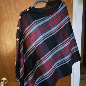 Elegant Plaid Cape with Button Accents